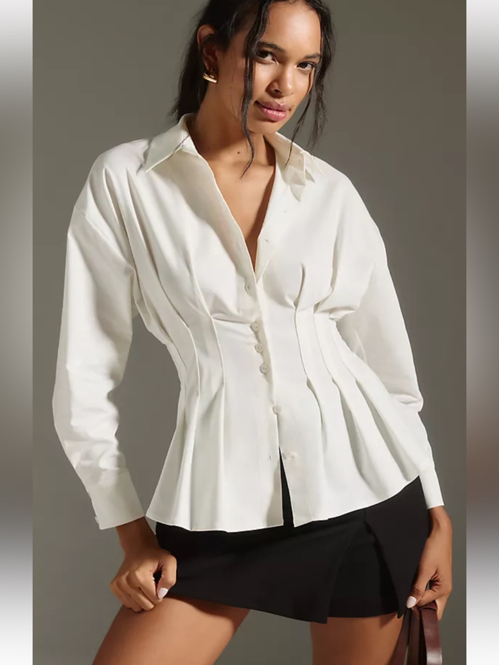 NWT retail $148 size M #Anthropologie Pleated waist button down blouse.